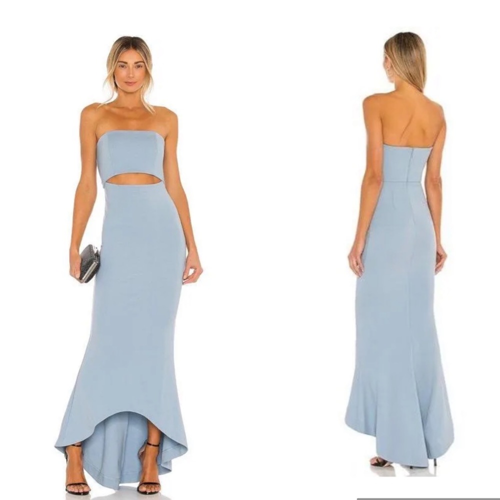 NBD June Strapless Cut Out High Low Gown in Blue Size M